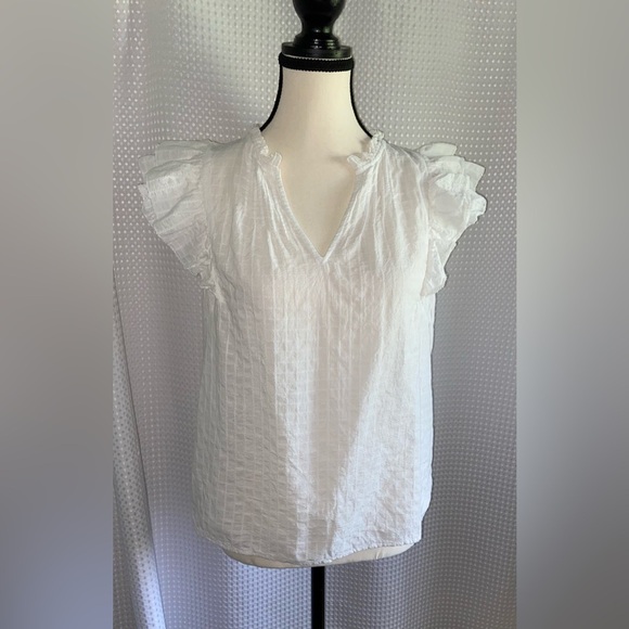 Women's Sam Edelman‎ white Rey Cotton Ruffle-Sleeve Blouse size small - Picture 1 of 11